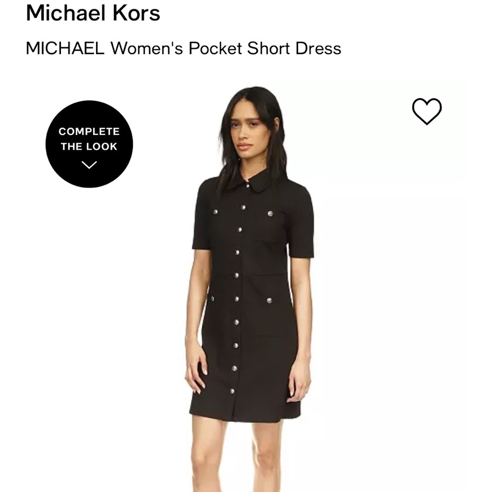 NWT Fall 2024 Michael Kors Utility Button Down Collar Black Gold Button Dress